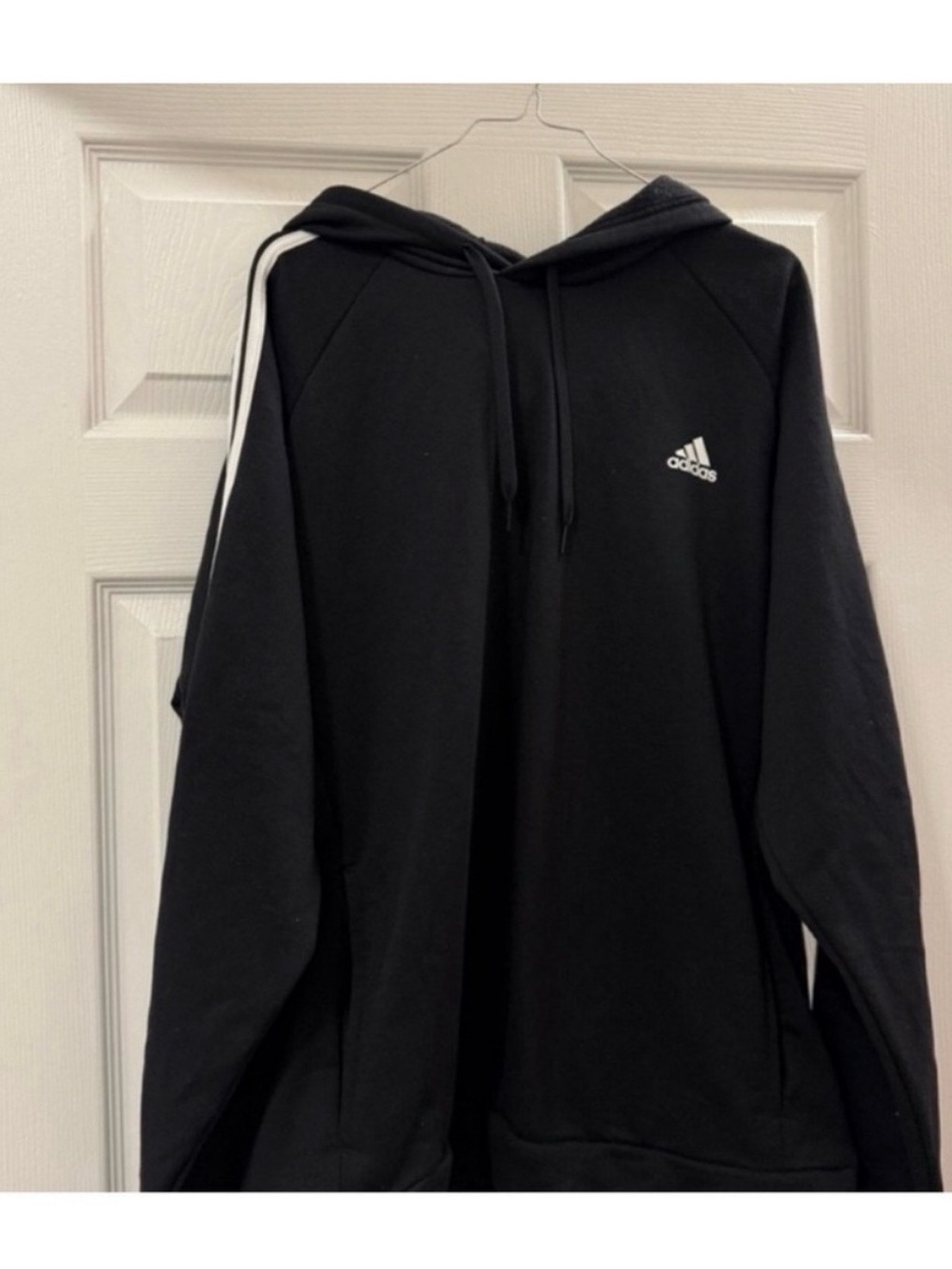 adidas Black Hoodie with White Shoulder Stripes